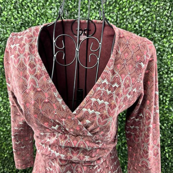 Patagonia Dress Women's‎ S Print Margot 3/4 Sleeve V Neck A Line - Picture 3 of 8